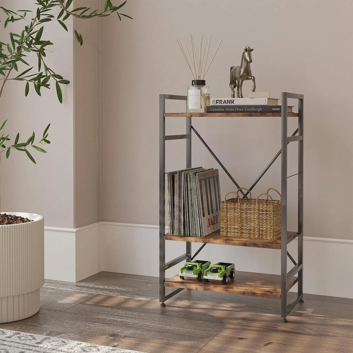 3 Tiers Rustic Brown Wooden Bookshelf S998811