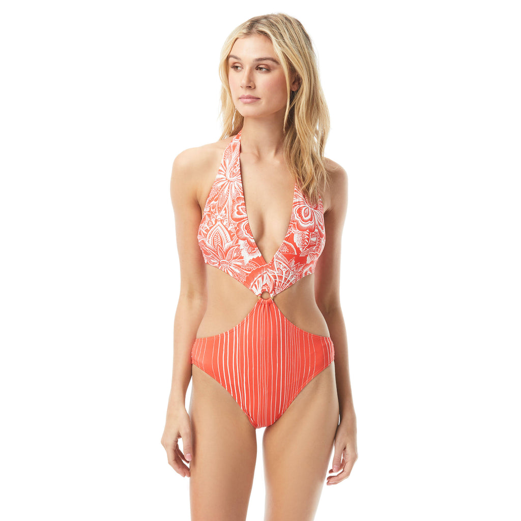 Mixed-Print One-Piece Swimsuit Q263