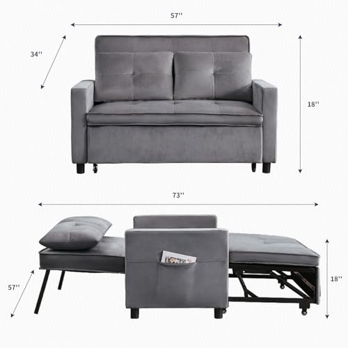 Dark Grey Upholstered Convertible Folding Sofa Bed with Storage Pocket K375540