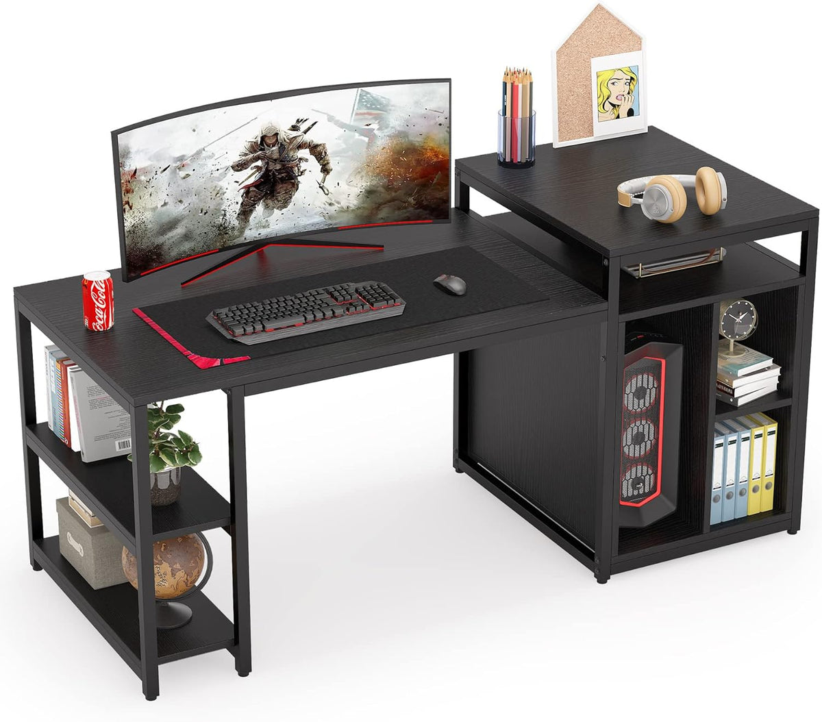 Extra Large Computer Desk with Storage Shelf and Printer Stand W314860