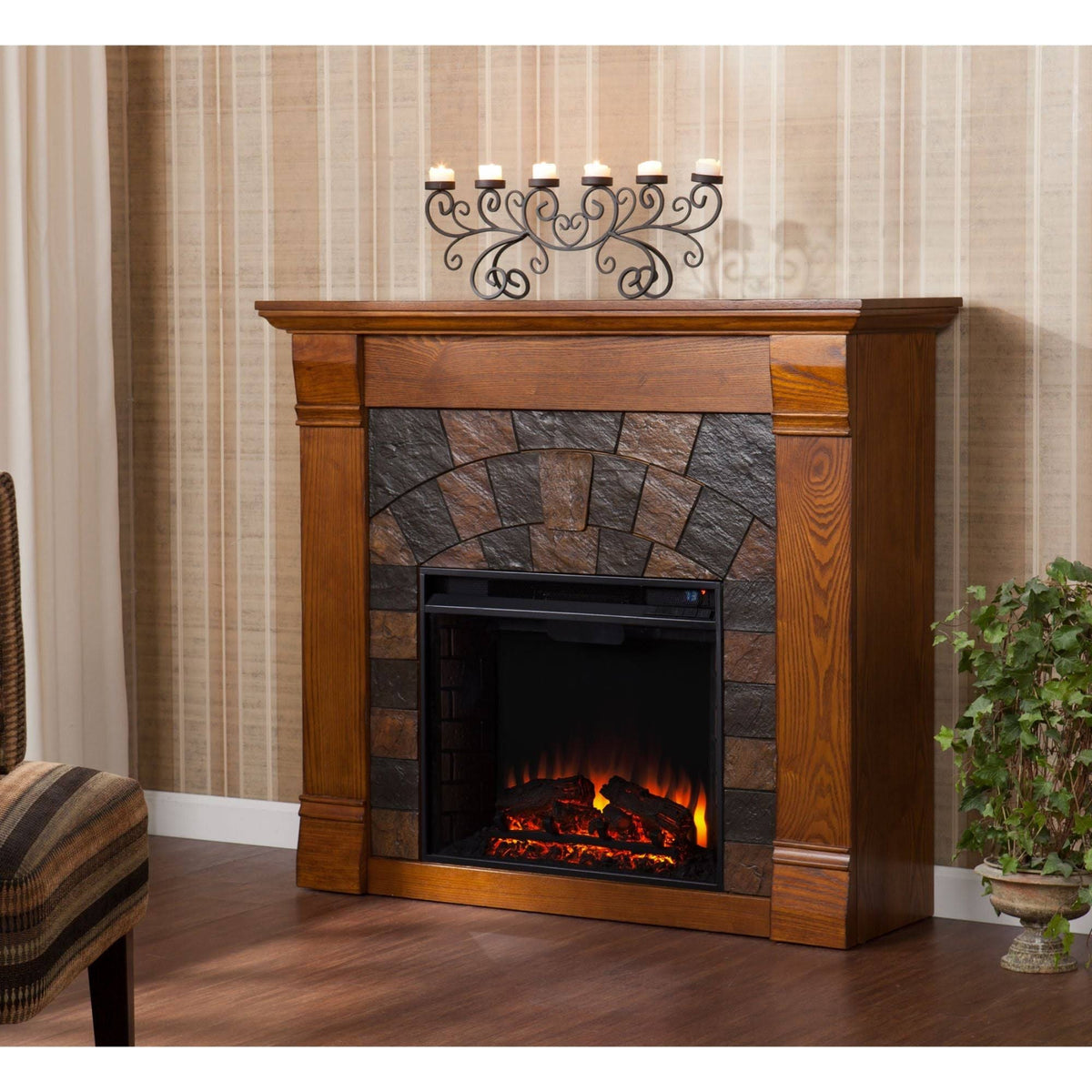 Salem Antique Oak Electric Fireplace O128719