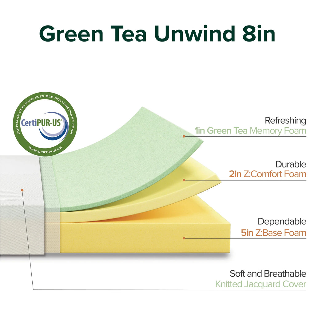 8 Green Tea Memory Foam Mattress Queen J483546