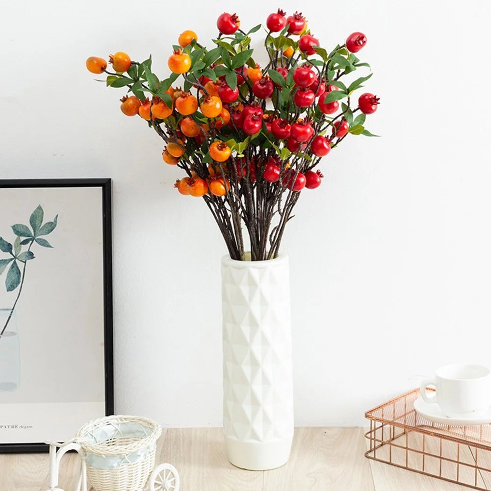9 Heads Artificial Pomegranate Branch with Leaves G43770