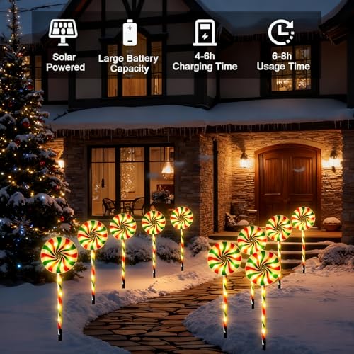 Set of 5 Waterproof LED Candy Cane Solar Pathway Lights D4974
