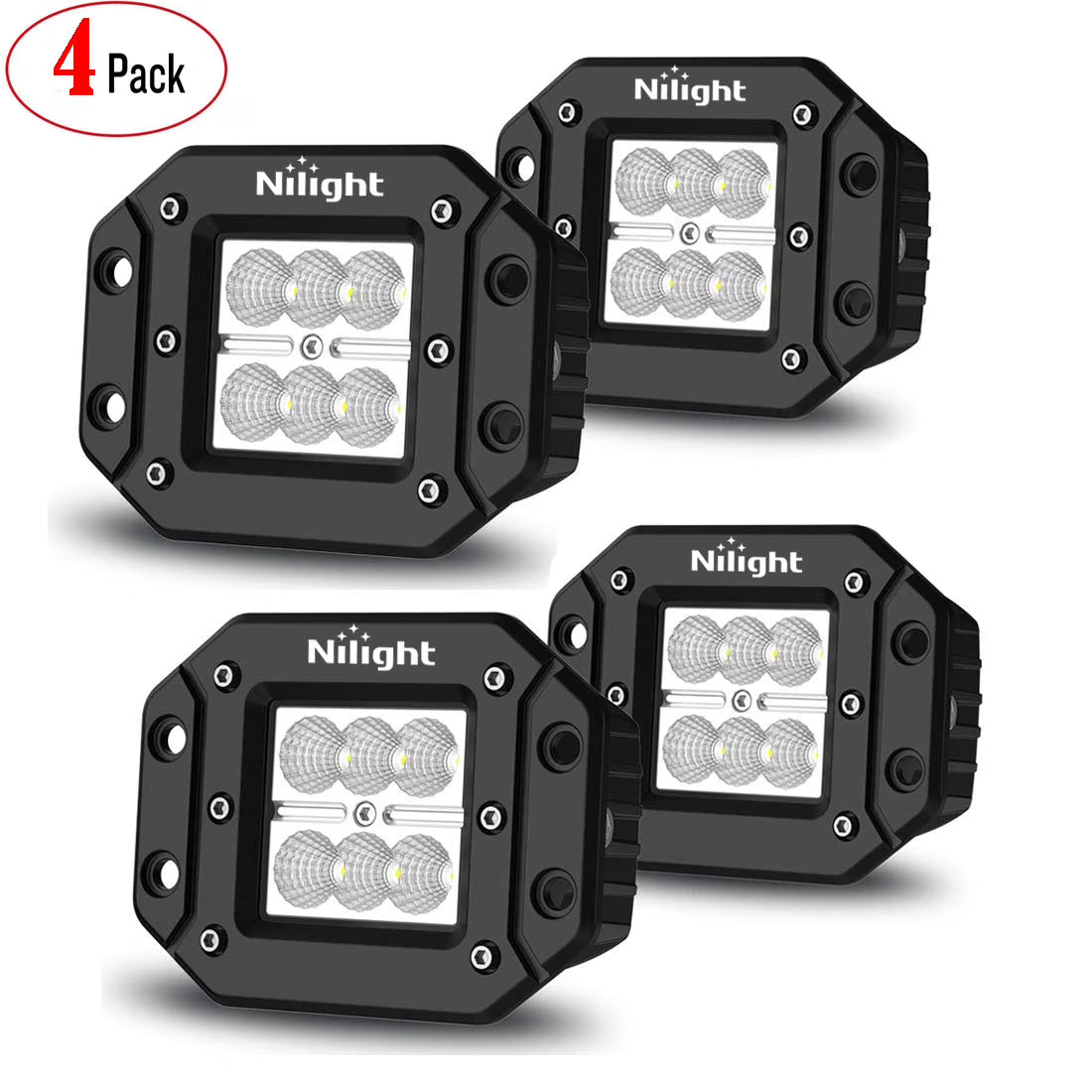 4PCS 18W LED Work Light Bar Flush Mount Flood Lights Backup Reverse Rear Front Bumper Lights K2488