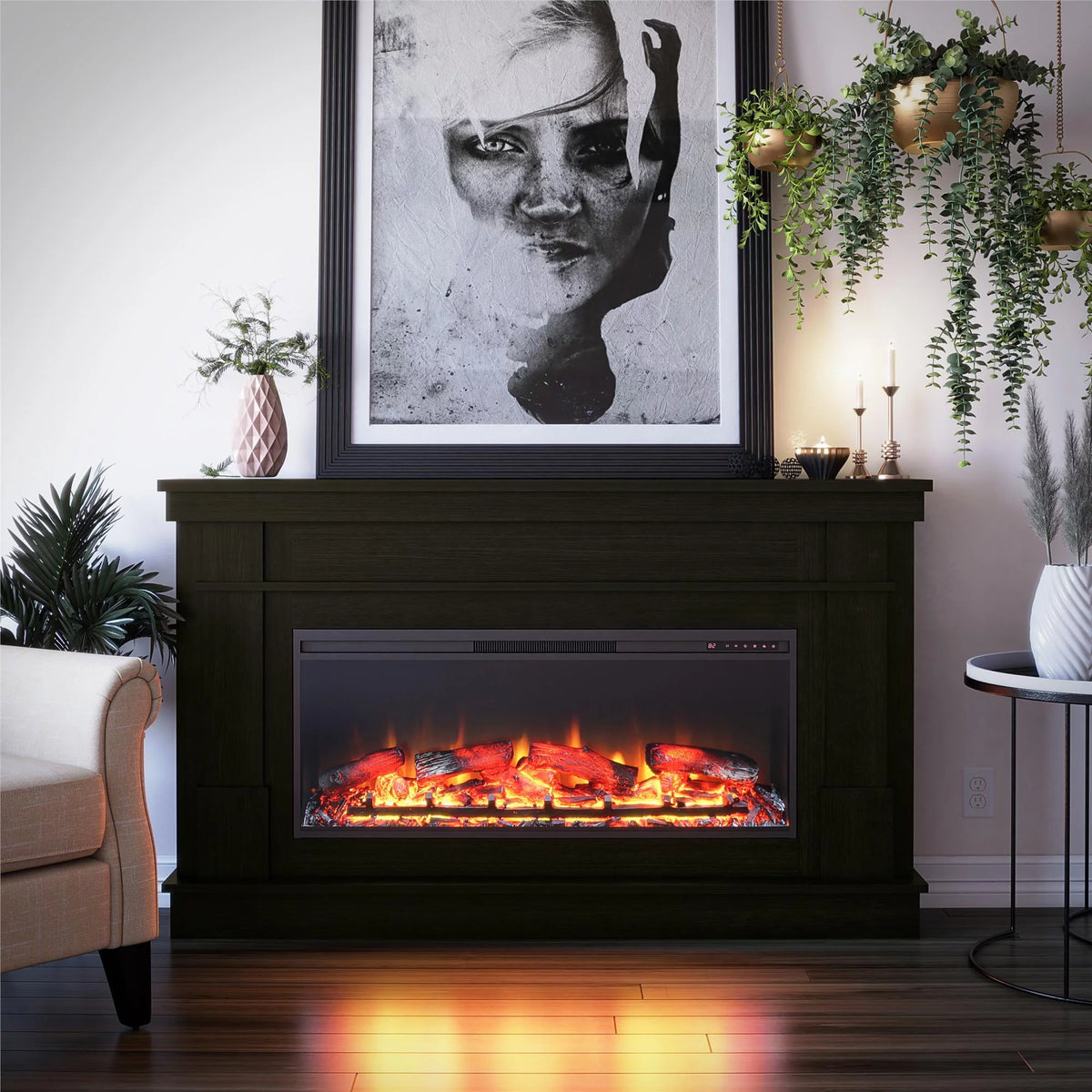 Wide Mantel with Linear Electric Fireplace W533714