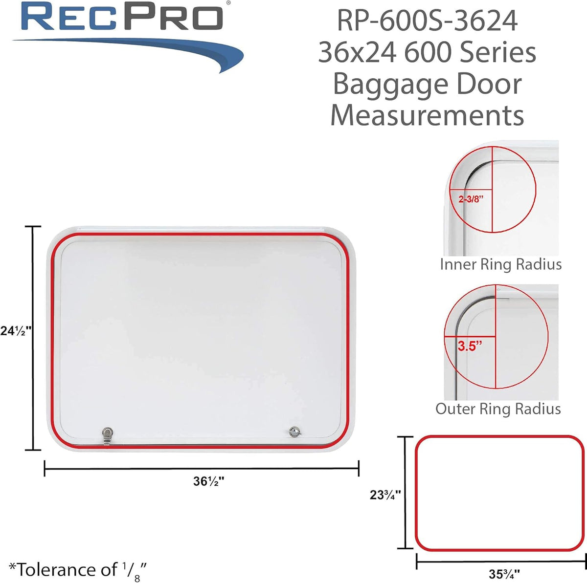 RV Baggage Door 36 Wide x 24 High with Rounded Corners Y365