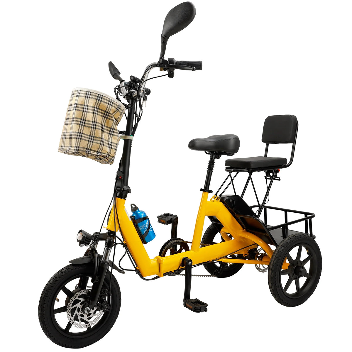 Folding 3 Wheel Electric Tricycle with Front & Rear Basket O15673