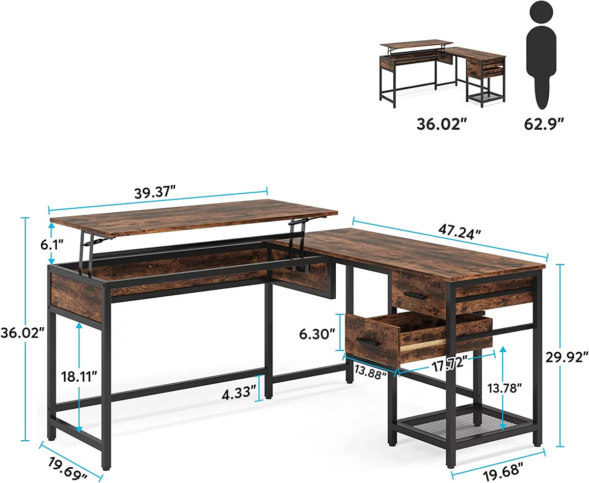 L-Shaped Computer Desk with Lift Top Q66733
