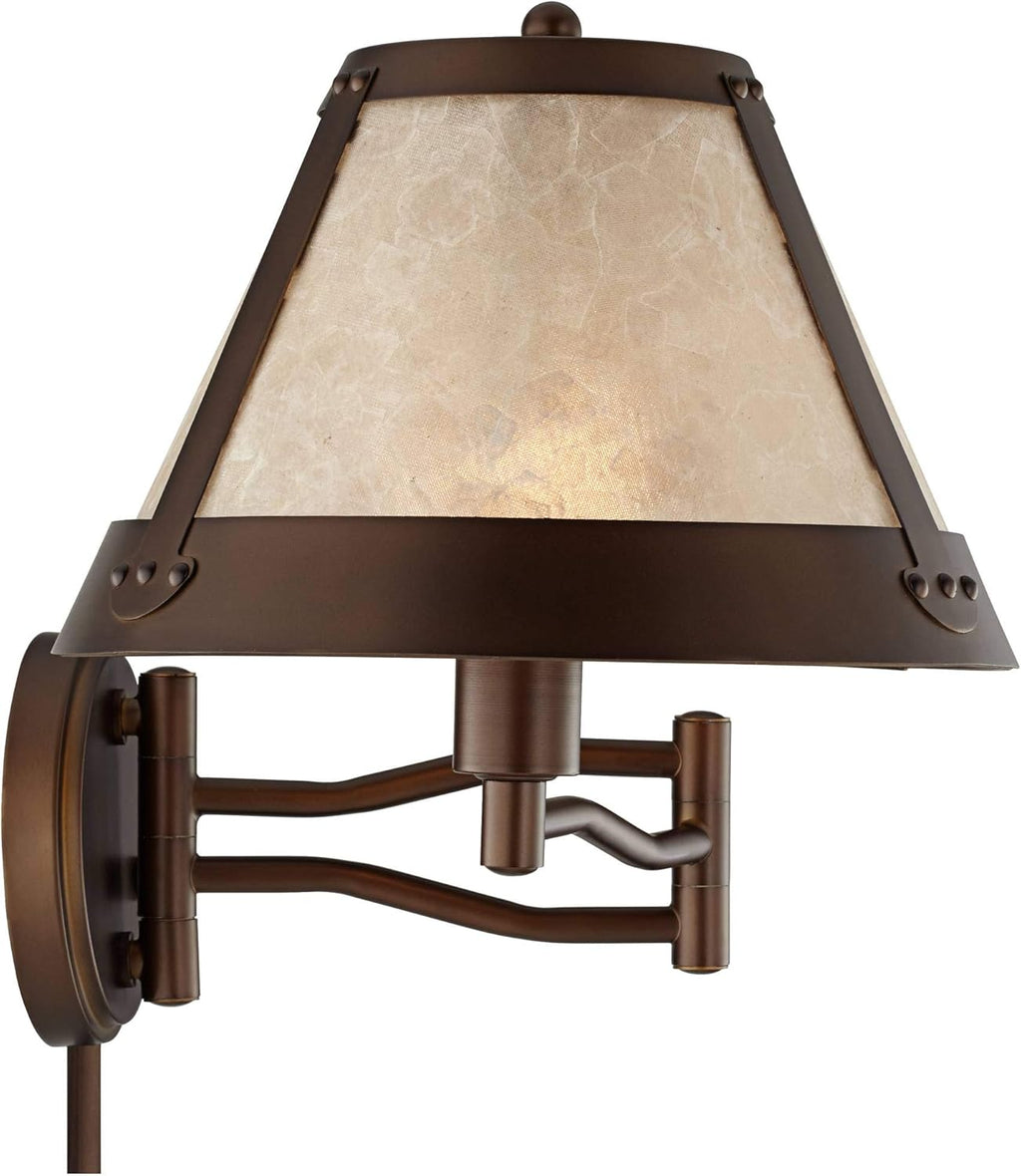 Bronze Swing Arm Wall Lamp with Mica Shade A403085