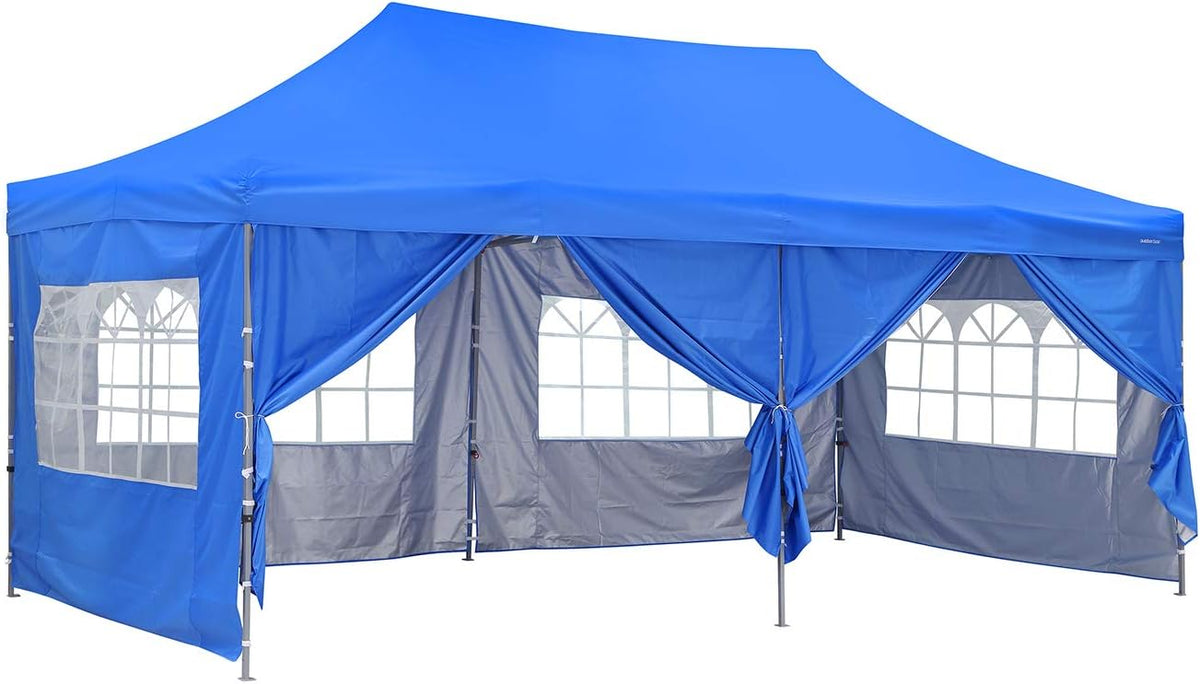 10x20 Ft Pop up Canopy Tent with Sidewalls and Windows Red Y9860