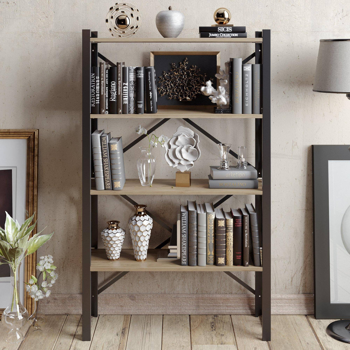 Tall Metal Wood Accent Bookcase L778