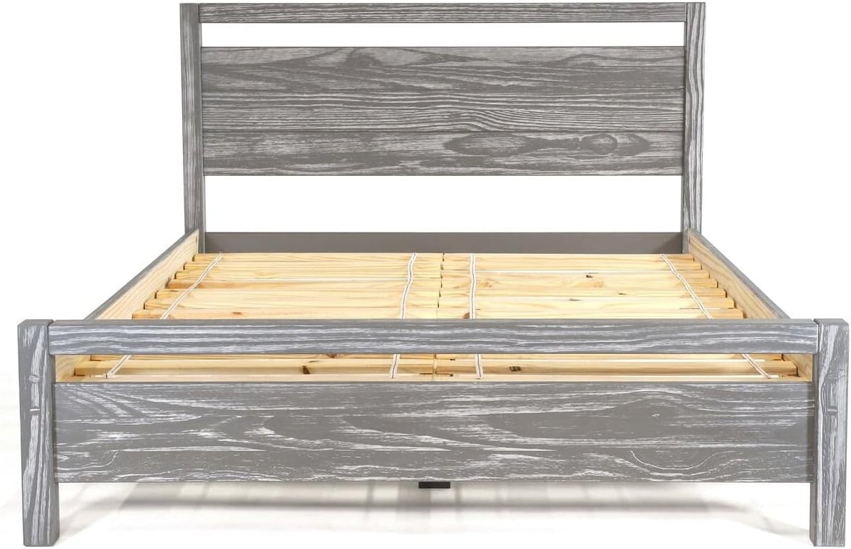 Queen Size Solid Wood Platform Bed Brushed White W69547