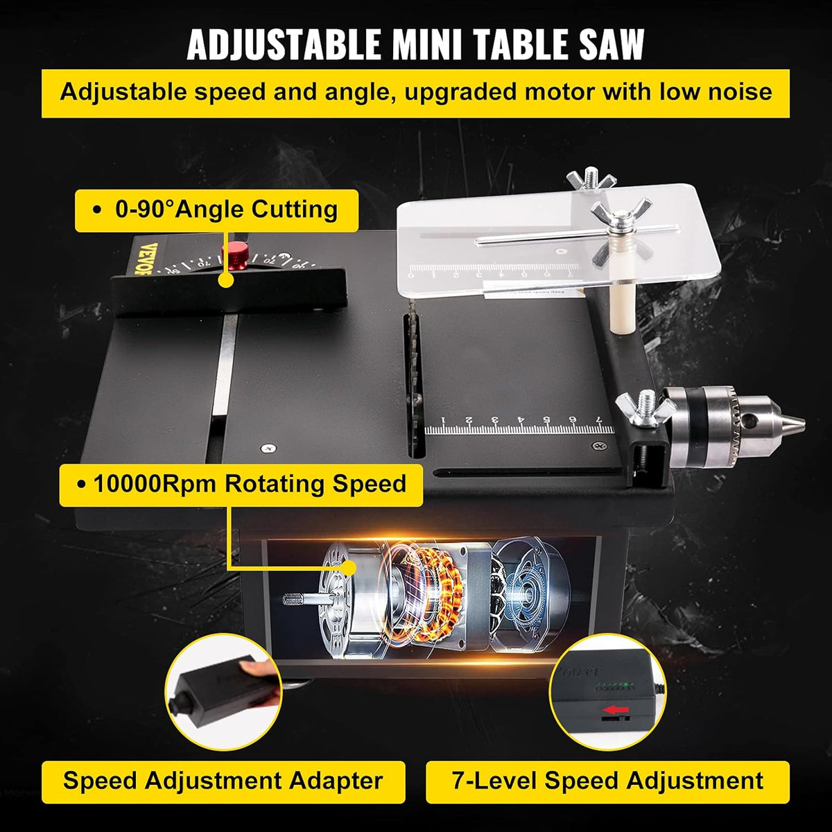 Mini Table Saw, 96W, 0-90 Angle Cutting, 7-Level Speed Adjustable, 1.3in Cutting Depth A534
