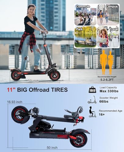 1200W Electric Scooter with Seat, 32 Miles Range, 34 Mph, 11" Tires T142