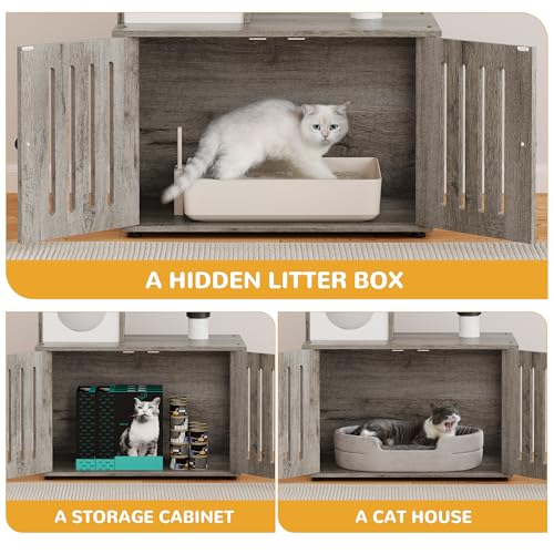 Gray Cat Tree with Litter Box Enclosure P455
