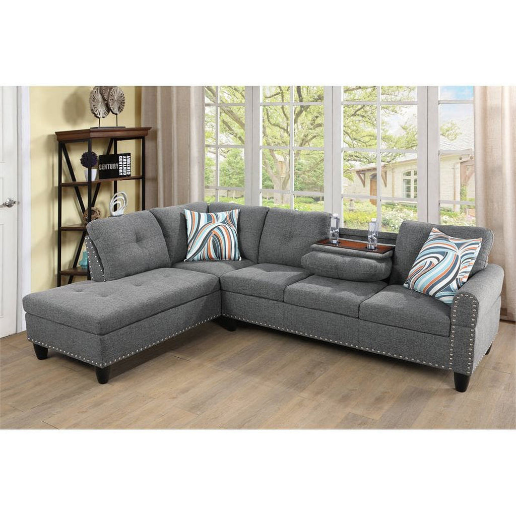 Gray Linen Fabric Sectional Sofa I4984