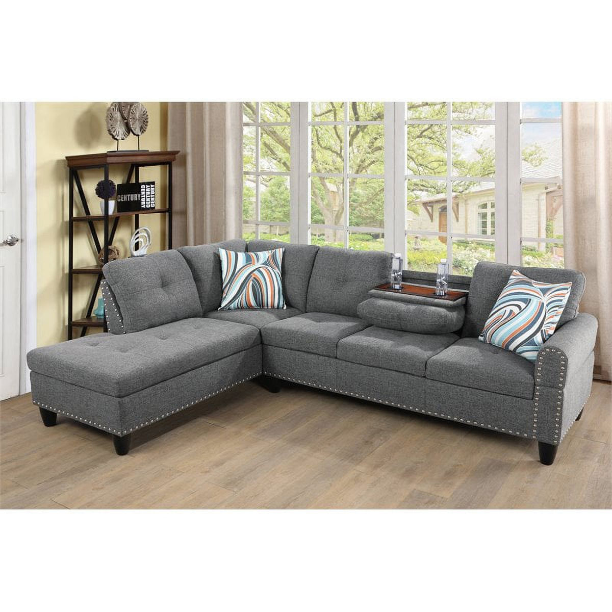 Gray Linen Fabric Sectional Sofa I4984