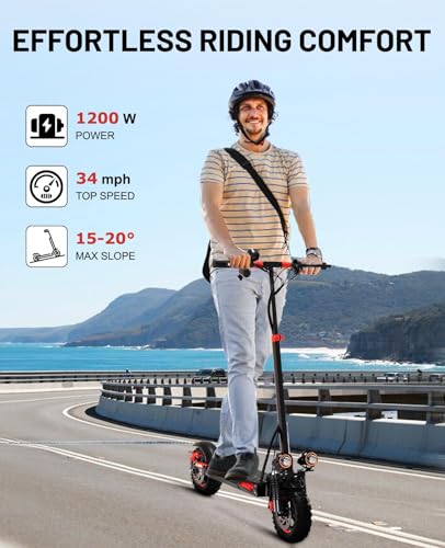 1200W Electric Scooter with Seat, 32 Miles Range, 34 Mph, 11" Tires T142