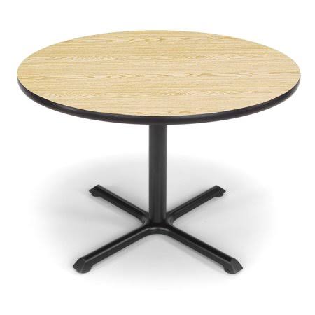 42 inch Round Table with Black Steel Base Oak Laminate Top T167