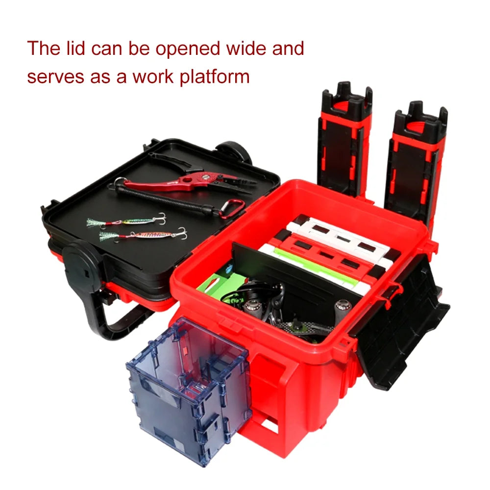 Fishing Box Travel Case with Bottle Holder and Rod Stands Tubes W249768