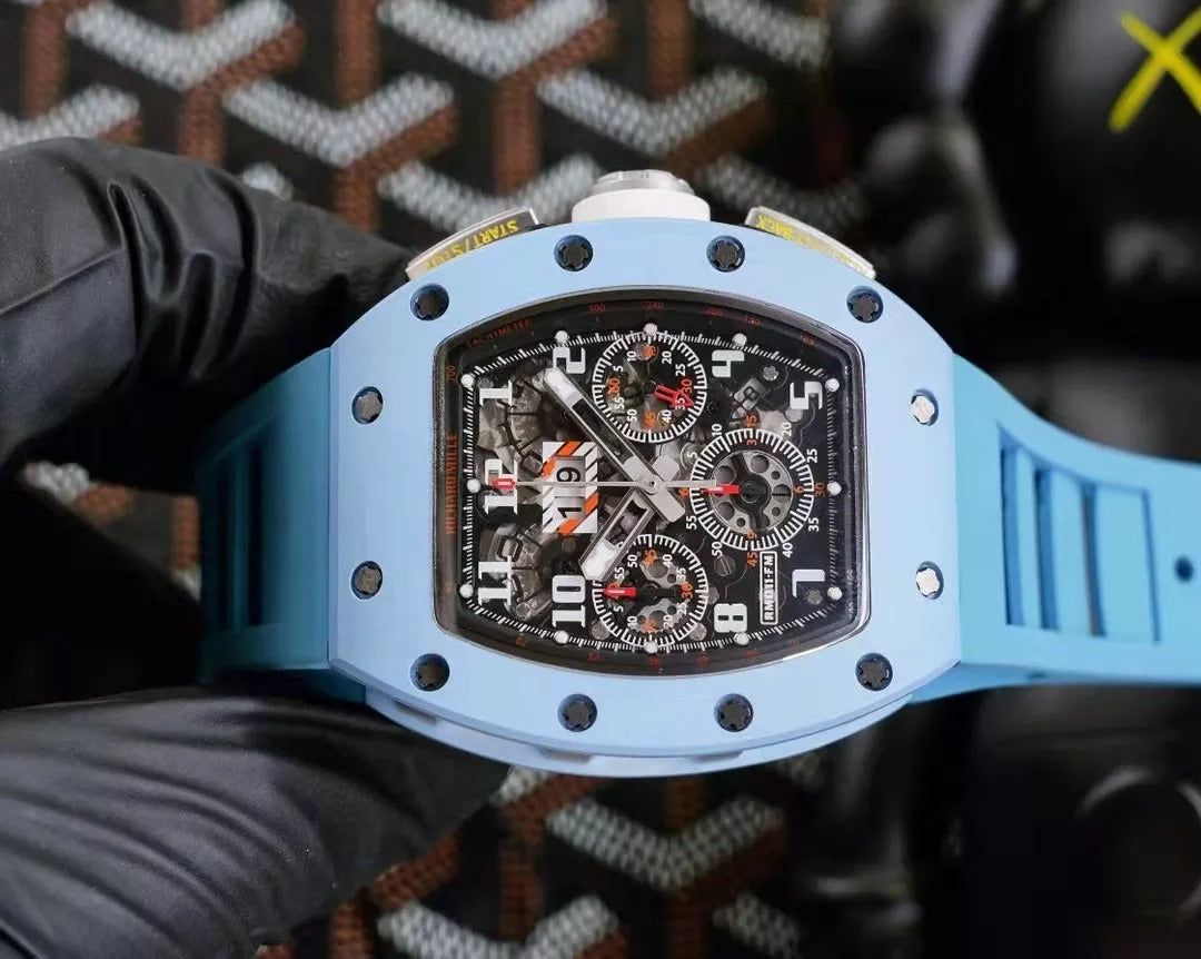 Skeleton Dial Blue Bezel Blue Rubber Strap Watch J54142