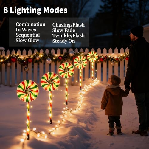 Set of 5 Waterproof LED Candy Cane Solar Pathway Lights D4974