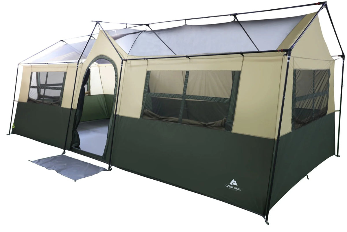 12 Person 3-Room Cabin Tent Green A87045