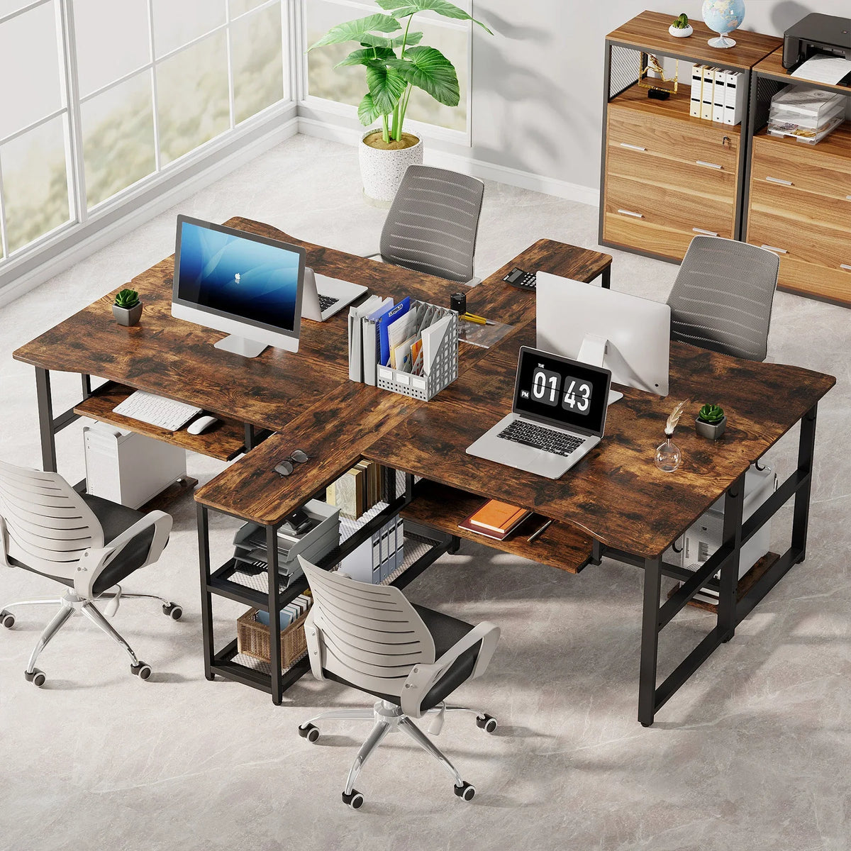 94.5" Two Person Desk with Keyboard Tray A950