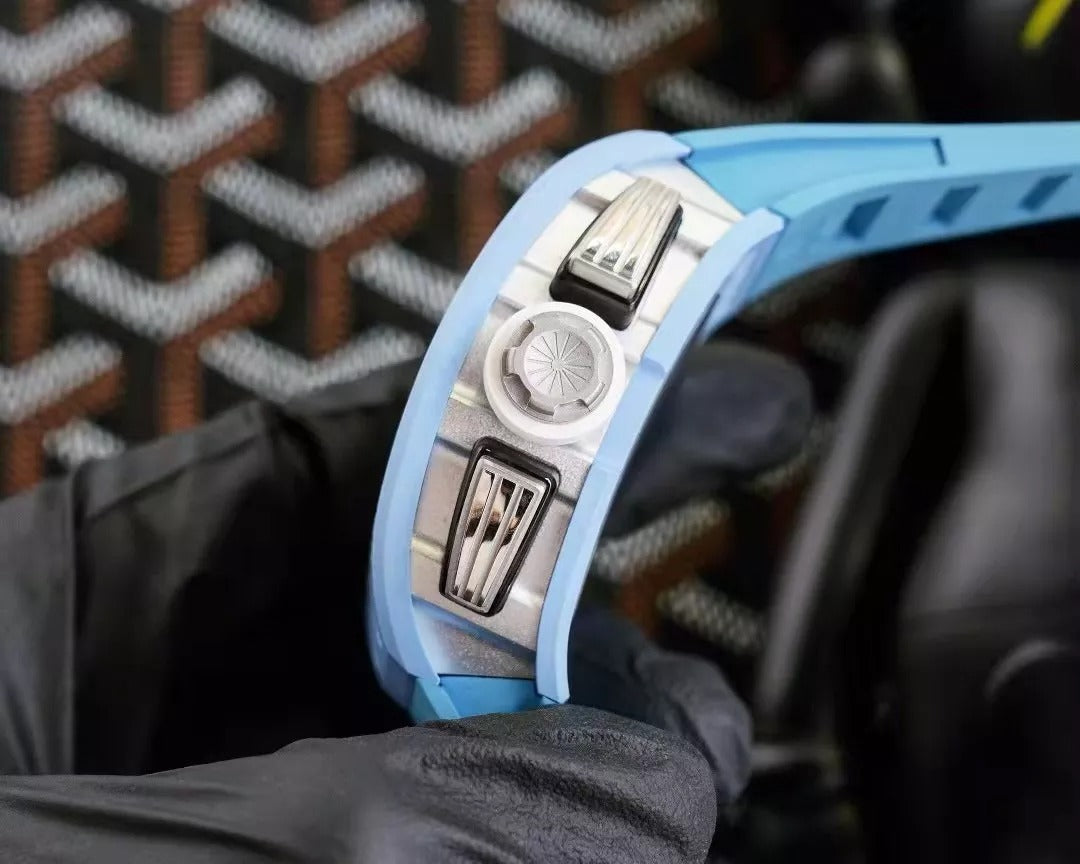 Skeleton Dial Blue Bezel Blue Rubber Strap Watch J54142