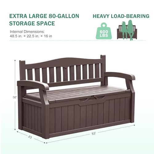 80 Gallon Outdoor Storage Bench Resin Patio Furniture Dark Black D6432