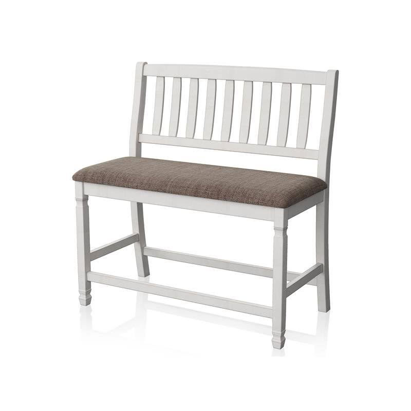 Antique White Fabric Pub Bench K3410