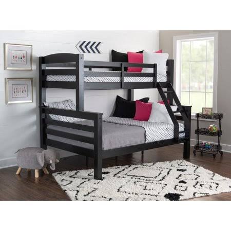 Twin-over-Full Black Pine Wood Bunk Bed O987069