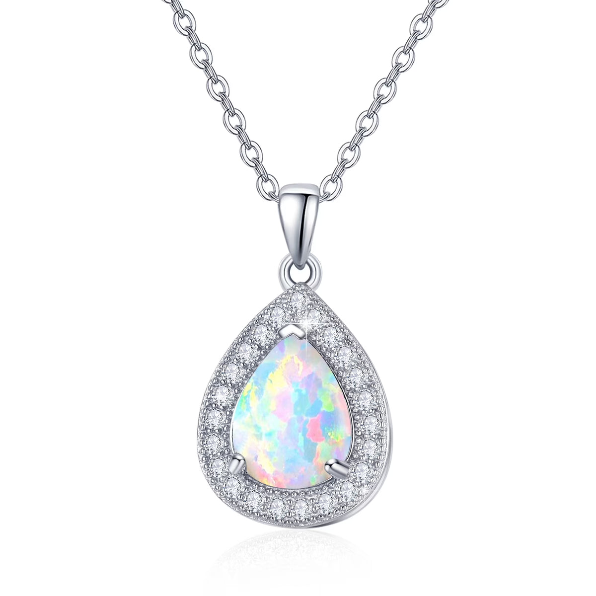 Opal Pendant Necklace 925 Sterling Silver Waterdrop Necklaces 18K White Gold Plated Opal Jewelry K472940