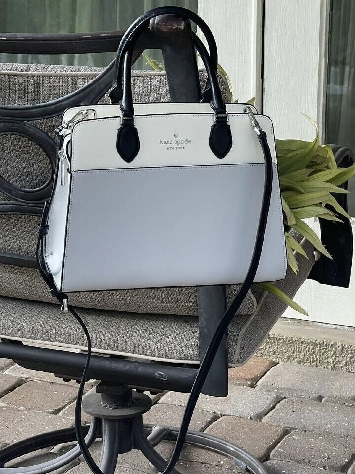 Grey Colorblock Leather Satchel Bag T40409