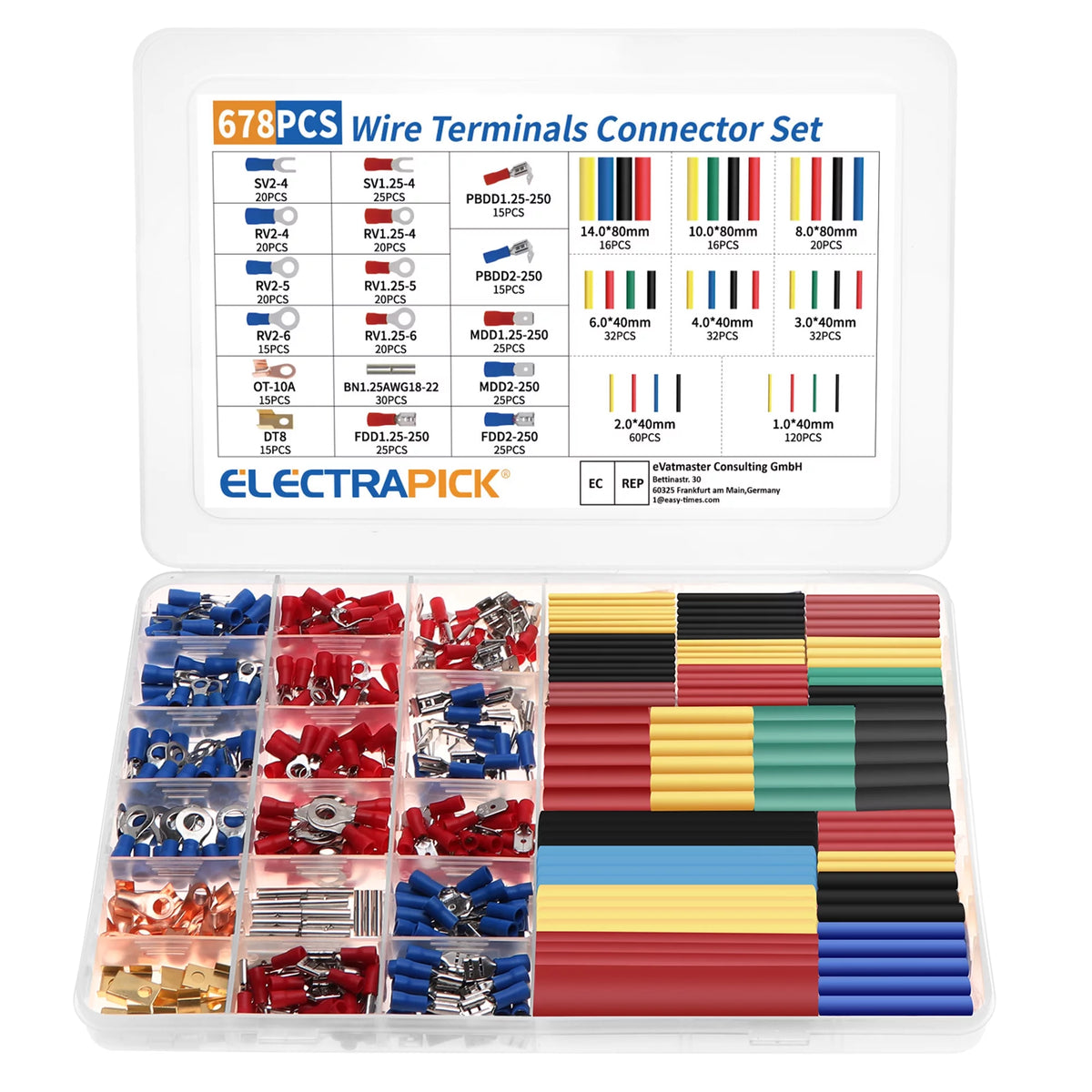 678Pcs Electrical Connector Kit Crimp Terminal Heat Shrink Tube Wire Connectors D278