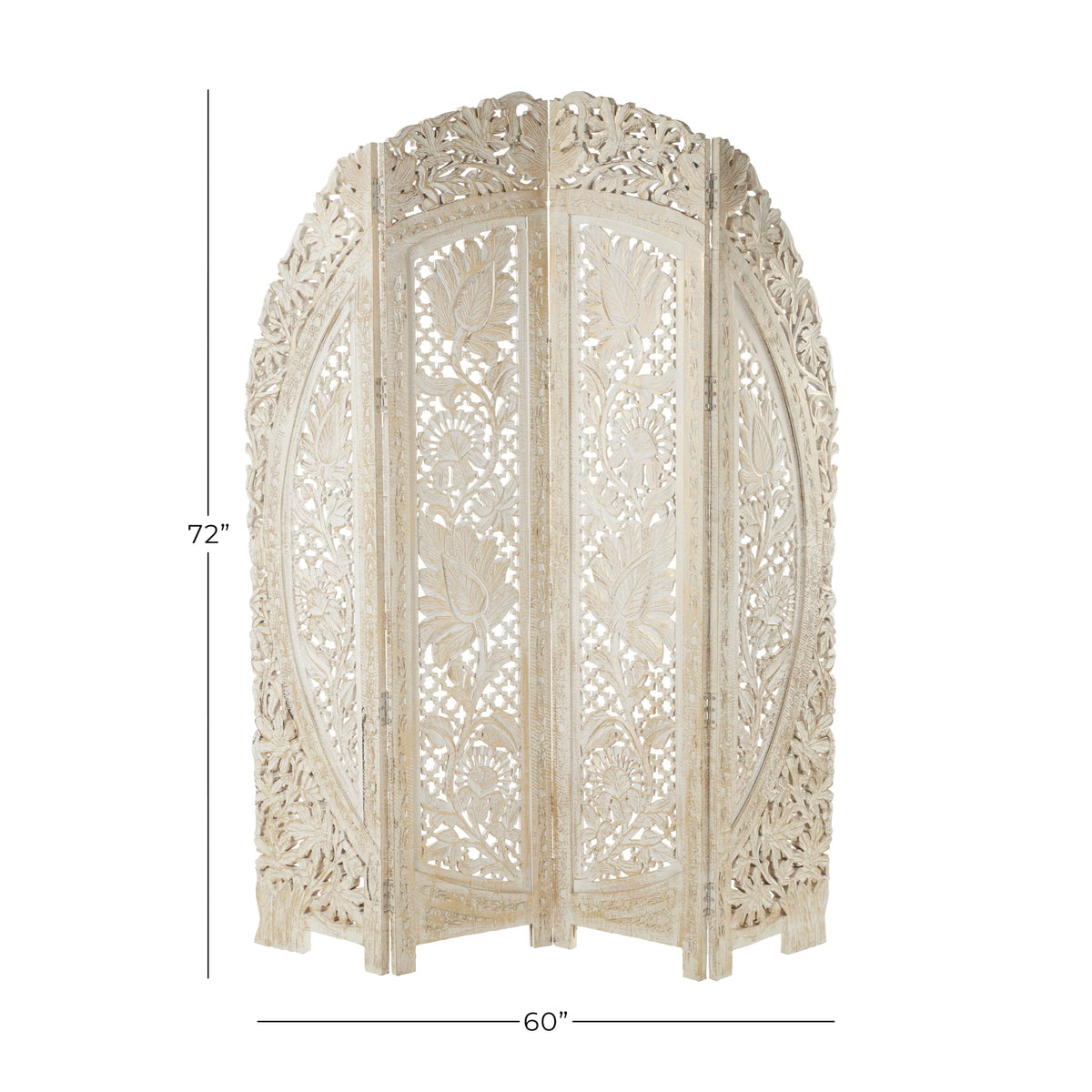 White Wood Arched 4 Panel Room Divider Screen W5301