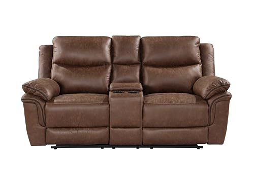 Brown Polyester Manual Sofa with Dual Recliner R30512