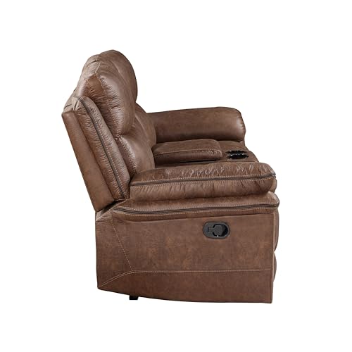 Brown Polyester Manual Sofa with Dual Recliner R30512