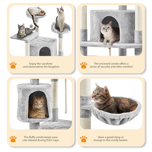 Dark Gray and White Multi-Level Cat Tree with Scratching Posts R6601