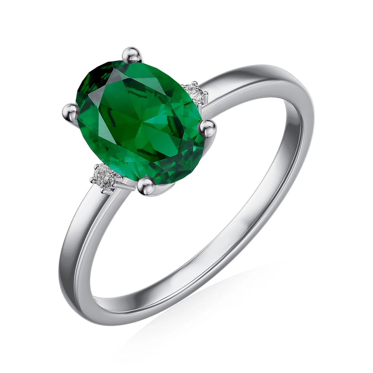 Emerald Engagement Ring 925 Sterling Silver Oval Cut Lab Grown Emerald Wedding Band Z98981