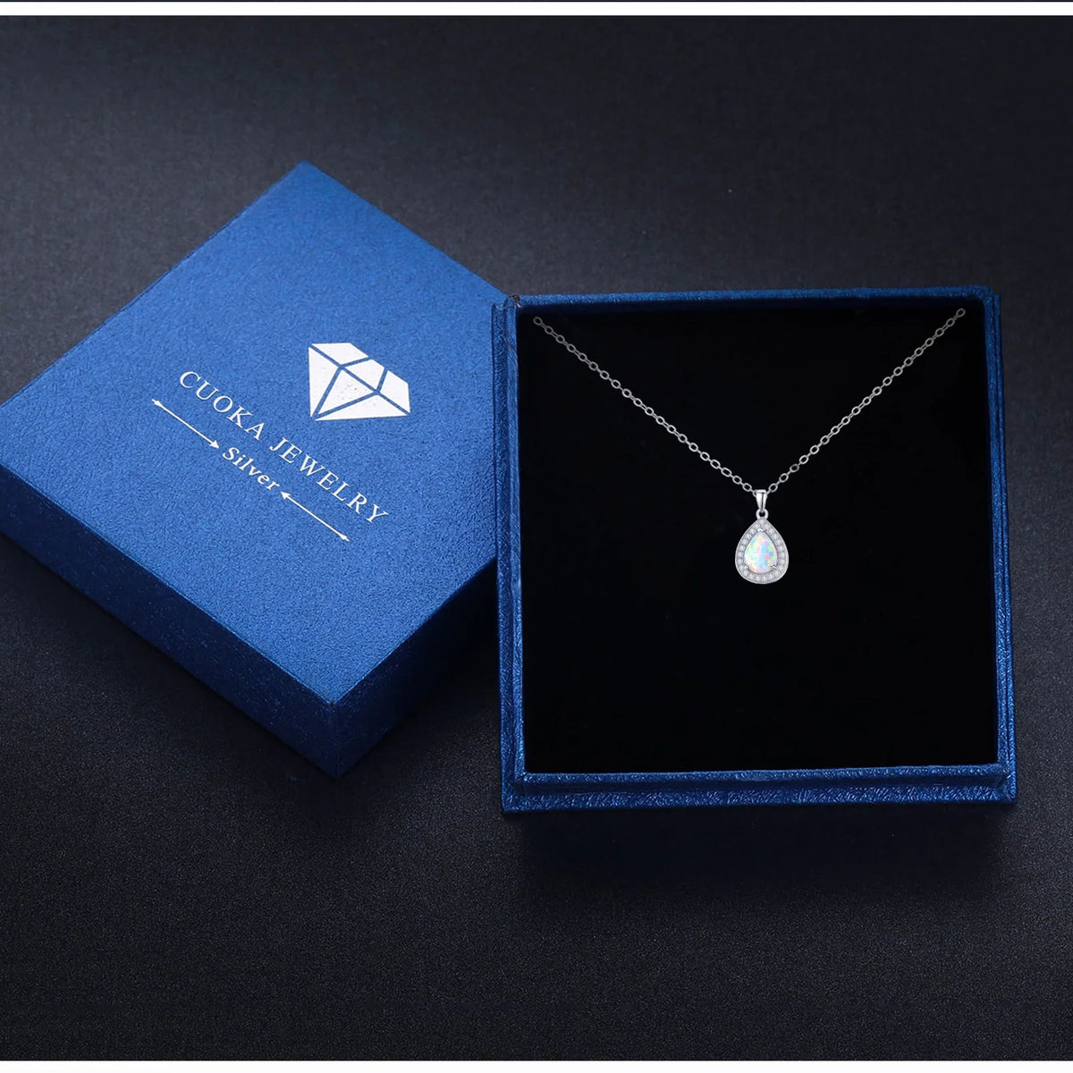 Opal Pendant Necklace 925 Sterling Silver Waterdrop Necklaces 18K White Gold Plated Opal Jewelry K472940