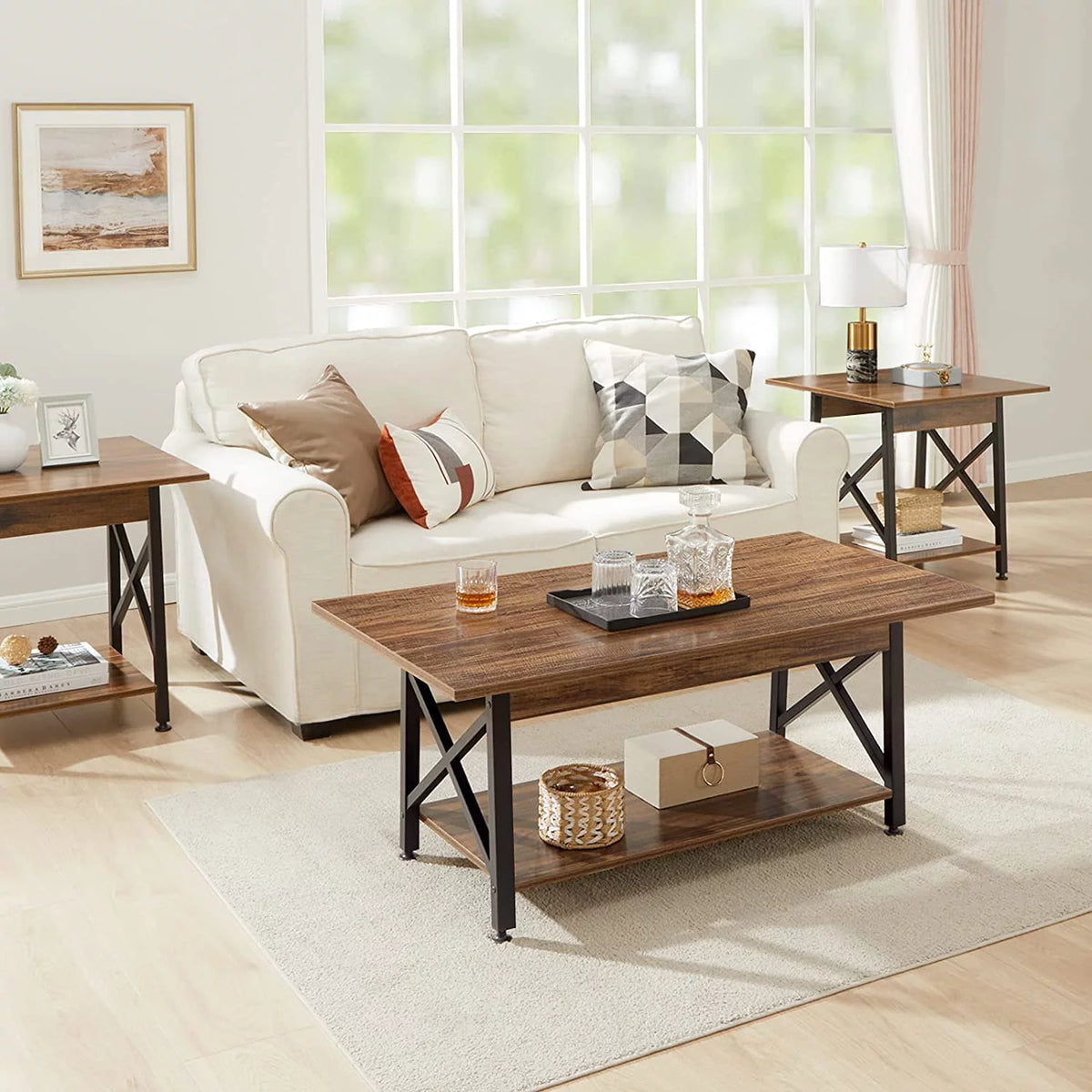 Large Walnut Coffee Table with Storage Shelf W909