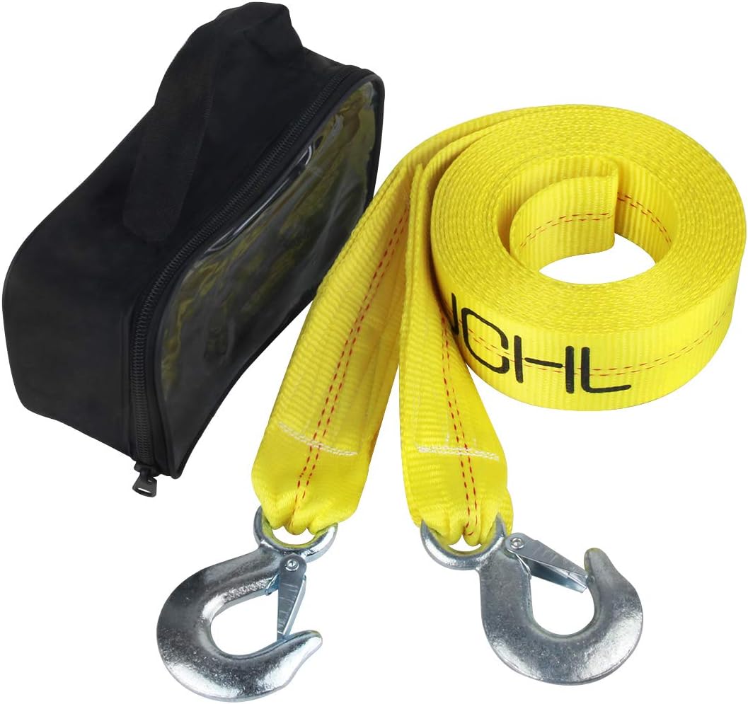 Nylon Tow Strap with Hooks 2”x20’ Heavy Duty Recovery Rope 20,000 lbs Capacity Pack of 2 T55228