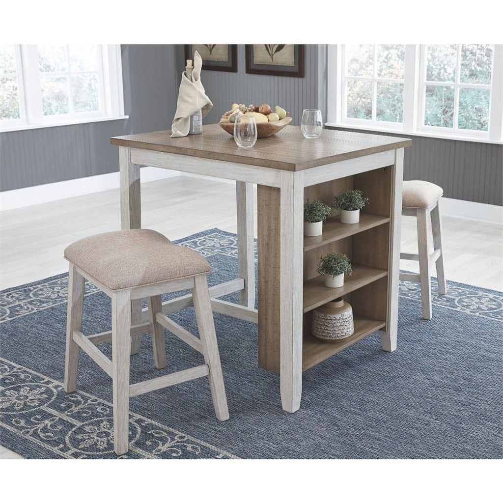 Counter Height Dining Table and Bar Stools Set of 3 White Light Brown J517385