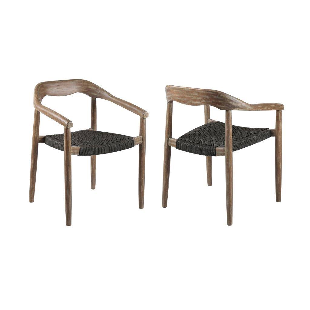 Stackable Eucalyptus Wood Dining Chair with Charcoal Rope (Set of 2) H155
