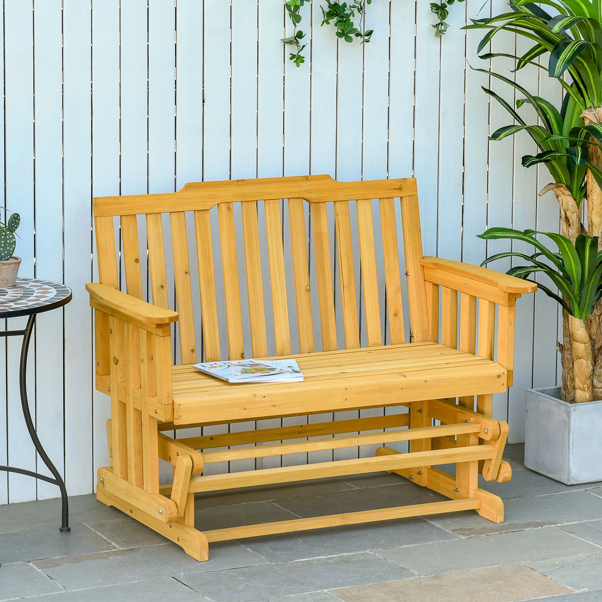Beige Brown Wooden Patio Glider Chair Bench K207