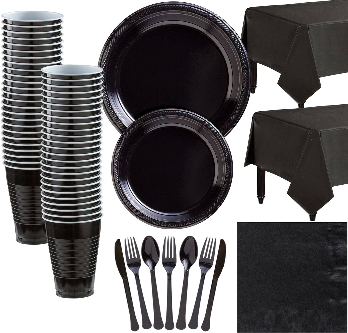 Black Plastic Tableware Kit, 50 Guests D2404