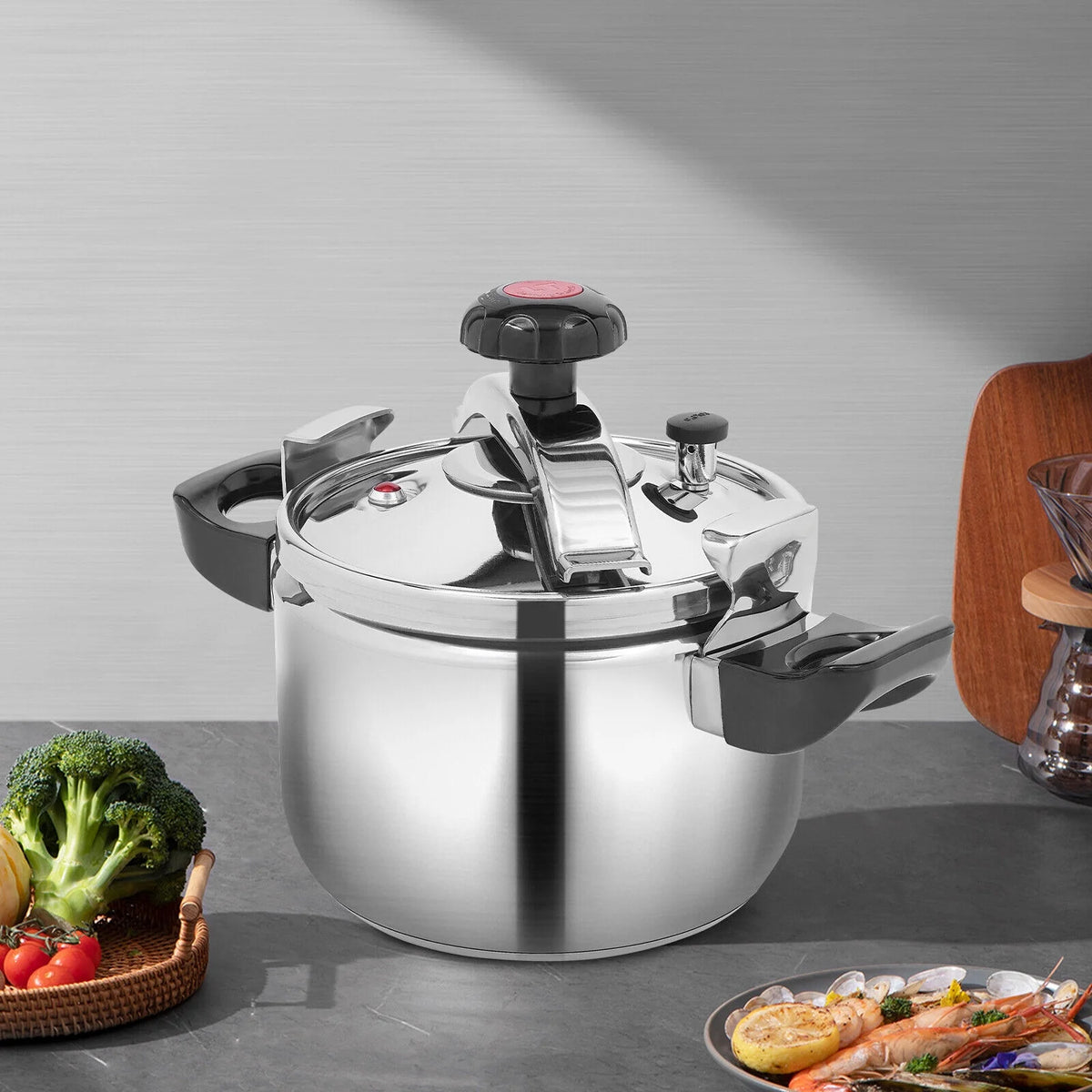 4.5QT Round Stainless Steel Pressure Cooker Cookware Z576945
