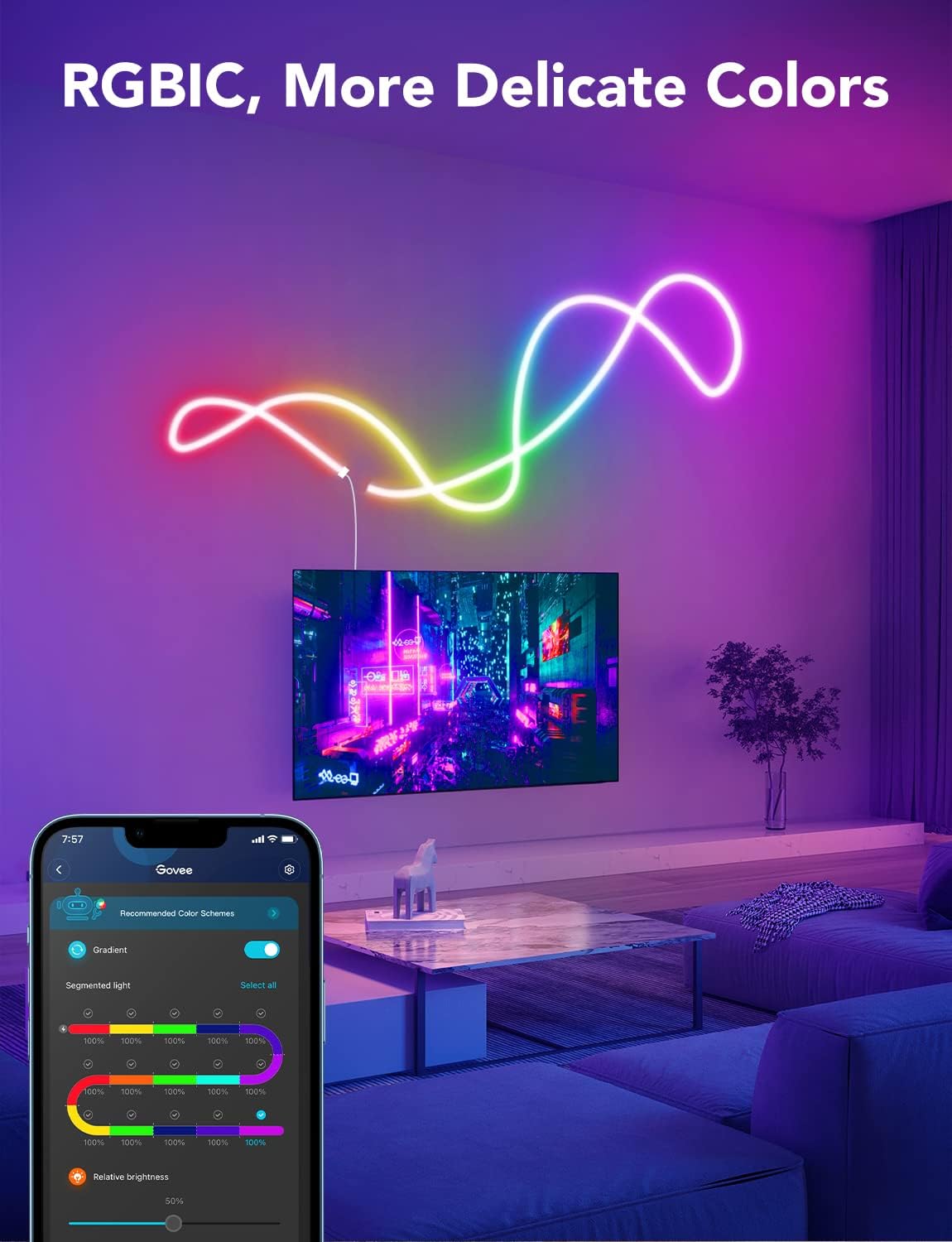 16.4ft RGBIC LED Rope Lights with Music Sync H7711